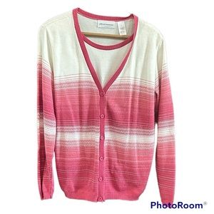 Alfred Dunner Vintage 90’s Plum & Cream Cardigan Sweater Set Size Small Medium